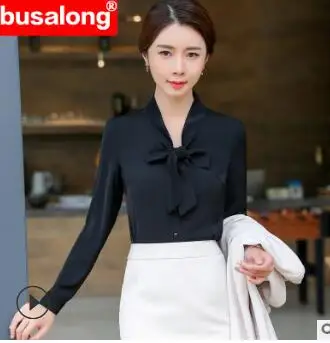 black blouse Осенний Fmasuth элегантный костюм с рюшами для офиса, костюм с юбкой, Осенний блейзер с длинными рукавами, куртка+ юбка, 2 предмета, Женский костюм с юбкой для работы - Цвет: black blouse