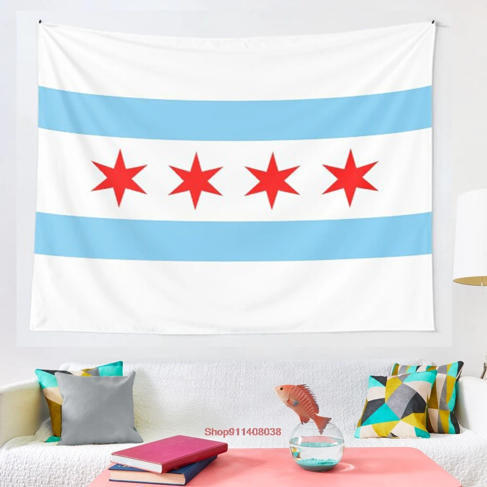 

Chicago Flag tapestry Cover Beach Towel Picnic Yoga Mat Home Decoration Wall Hanging