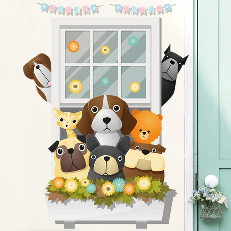 

Cartoon Window View Wall Stickers Kindergarten Early Education Layout Kids Room Boys Girls Bedroom Decor Self Adhesive Decals