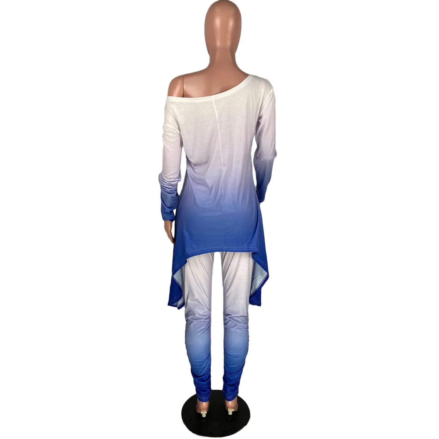 

HAOOHU Women Gradient Long Sleeve Irregular Tops Stacked Pants Suit Active Wear Tracksuit Two Piece Matching Set Fitness Outfit