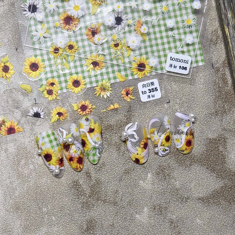

Наклейки для ногтей с милыми изображениями цветов листьев 3D гравировка ногтей Hana художественные украшения