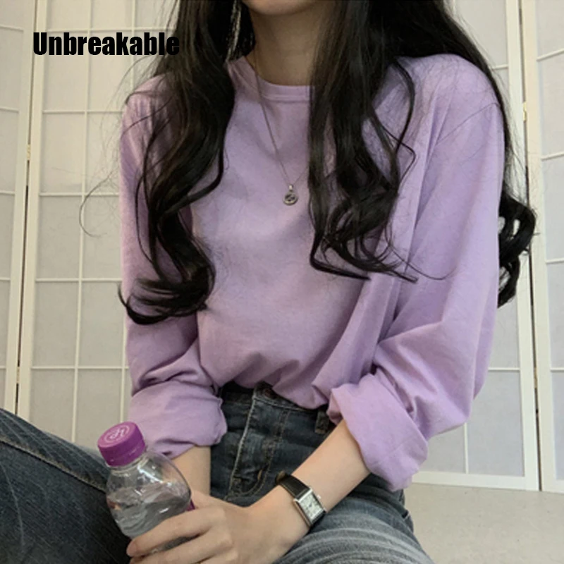 

Long Sleeve T-shirts Women Spring Solid Korean Slim Fashion Vintage Womens Female All-match Chic Simple Street Wear Tops Trendy