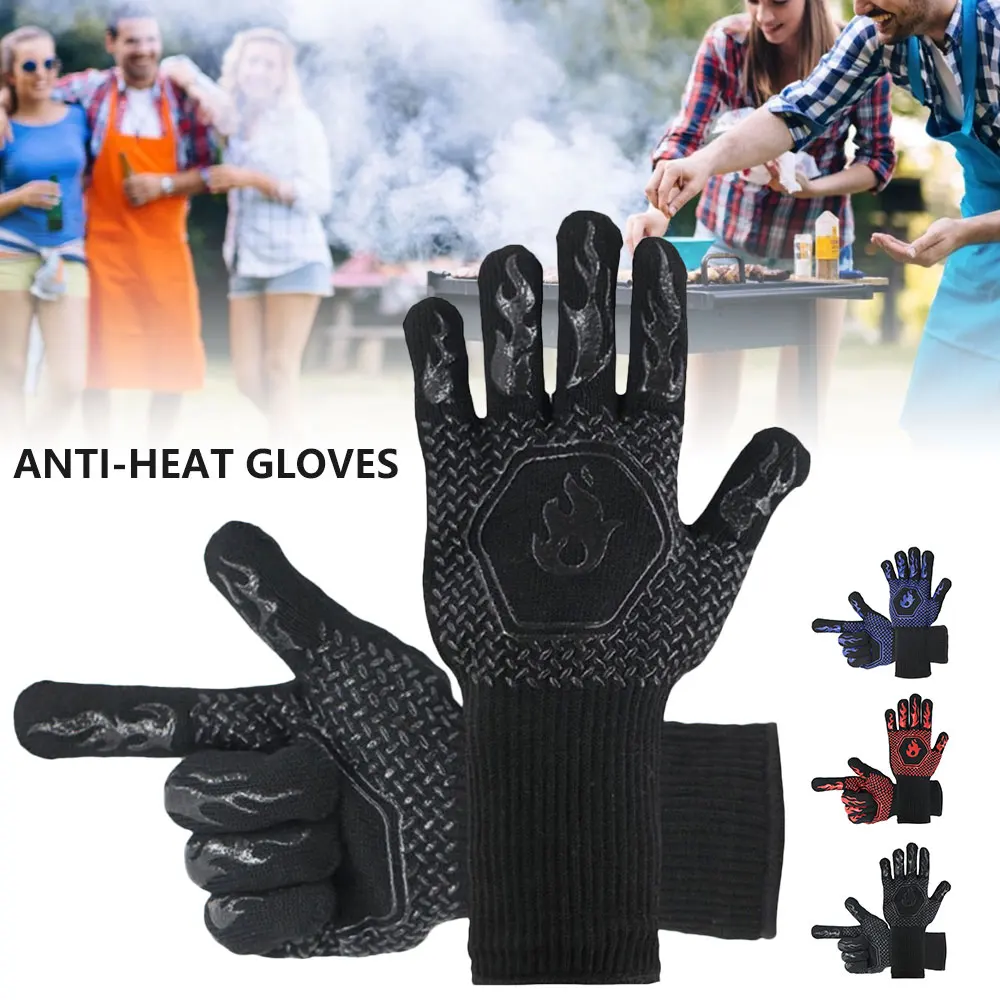 

Огнестойкие перчатки для барбекю с защитой от ожогов, Жаропрочные перчатки, противоскользящие перчатки для барбекю и духовки, кухонные пер...