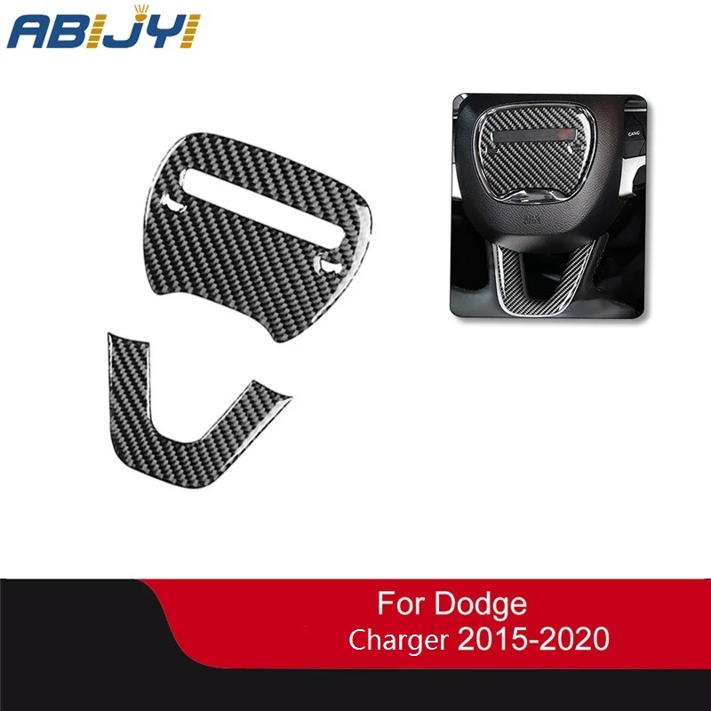 

Left Drive Car Interior Decoration Carbon Fiber Stickers For 2015-2020 Deluxe Dodge Charger Steering Wheel Chin Logo Accessories