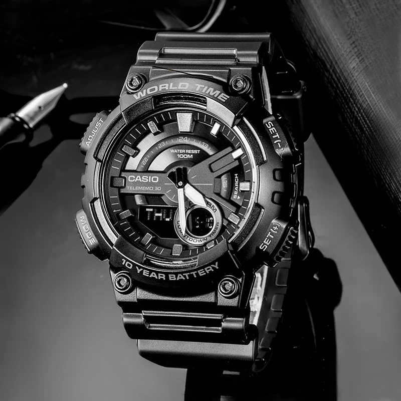 Casio часы Лучшие продажи взрыва часы мужчины установить лучший бренд класса люкс LED военный цифровые часы спортивные 100м Водонепроницаемые кварцевые мужские часы relogio masculino reloj hombre erkek kol saati AEQ100 - Цвет: AEQ110W1B-1