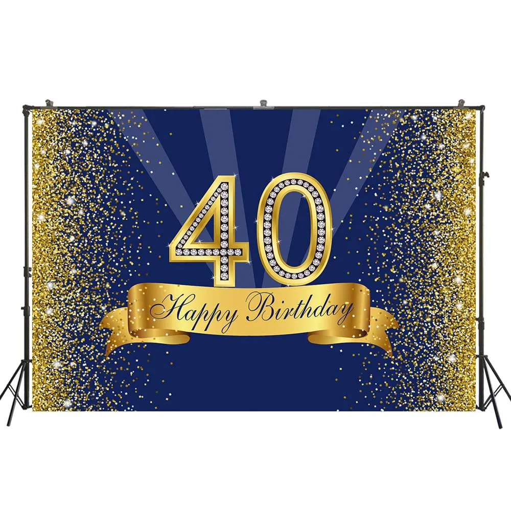 

Photography Backdrop Gold Blue Adults Birthday Party Banner Desserts Table Decor Photo Backdrop Studio Photocalls PropsW4525