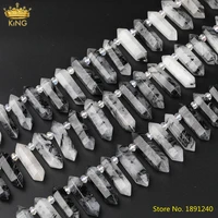 15 5inchstrand natural black rutilated quartz double point loose beads jewelrytop drilled crystal stick point spacer beads diy