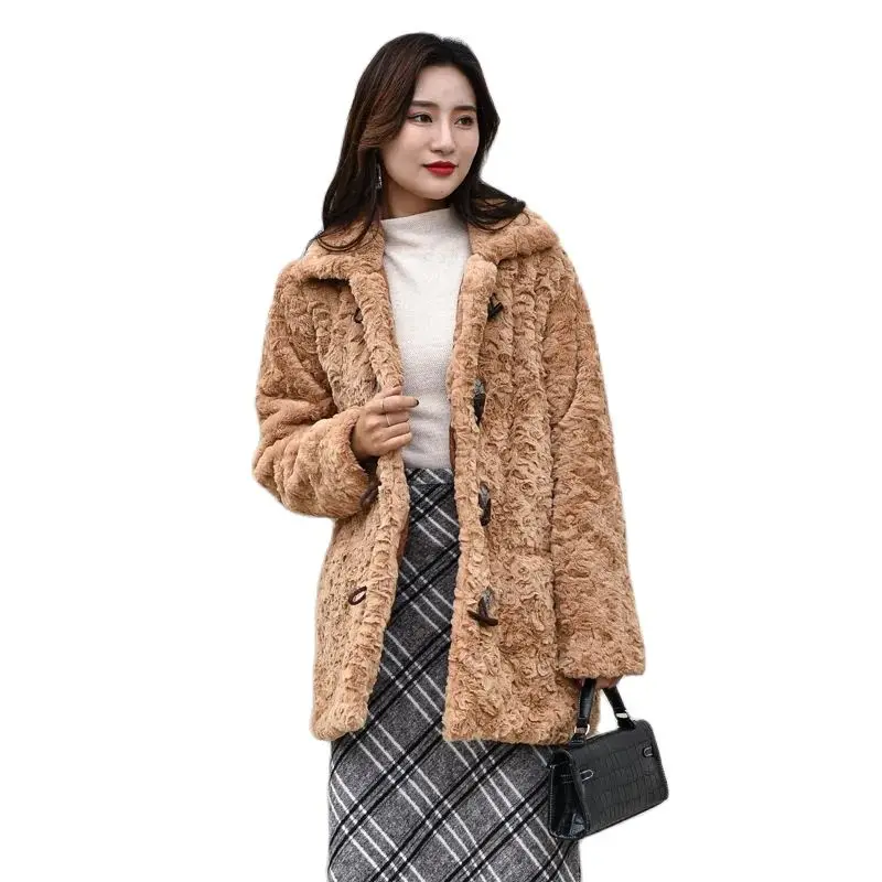 

2021Autumn Winter Women New Wool Large Size High-end Jacket Female Mid-length Lmitate Fur Coat Mink Brushed Plush Slim Coat A699