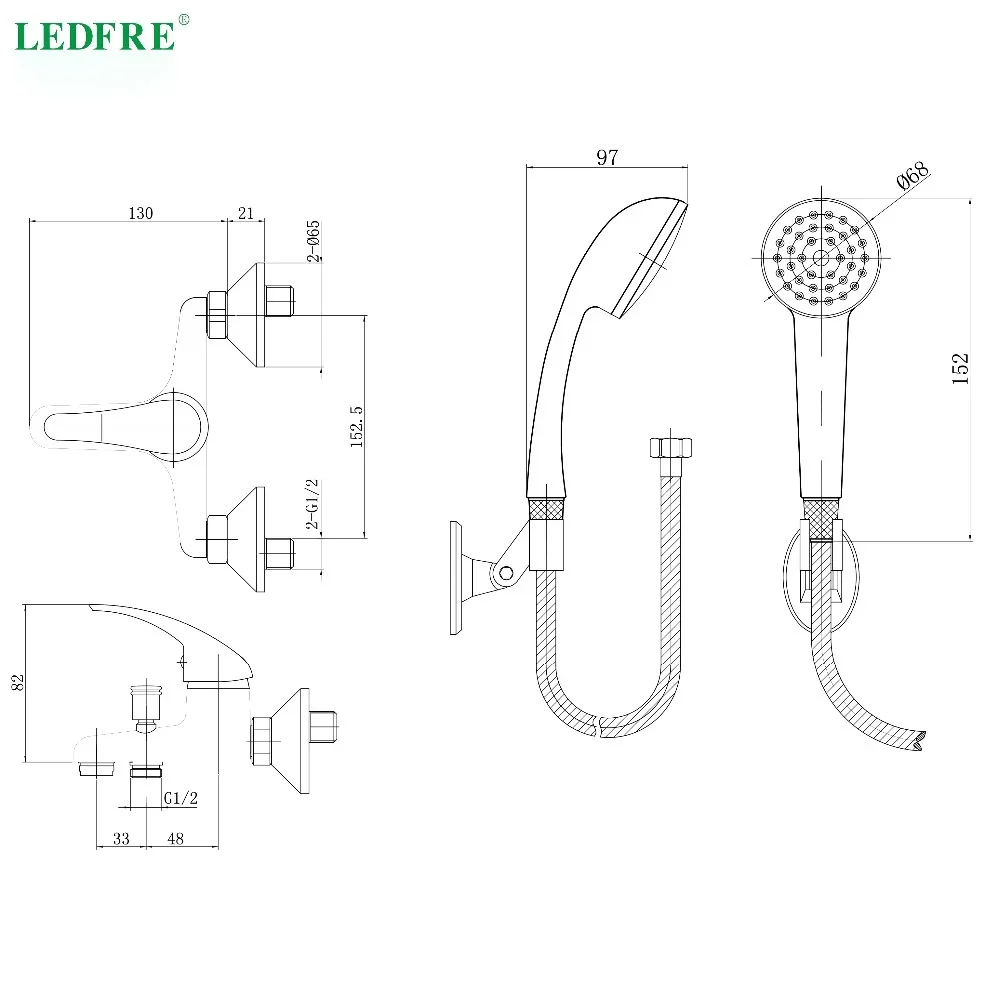 LEDFRE Однорычажный смеситель для ванной комнаты горячей и холодной воды