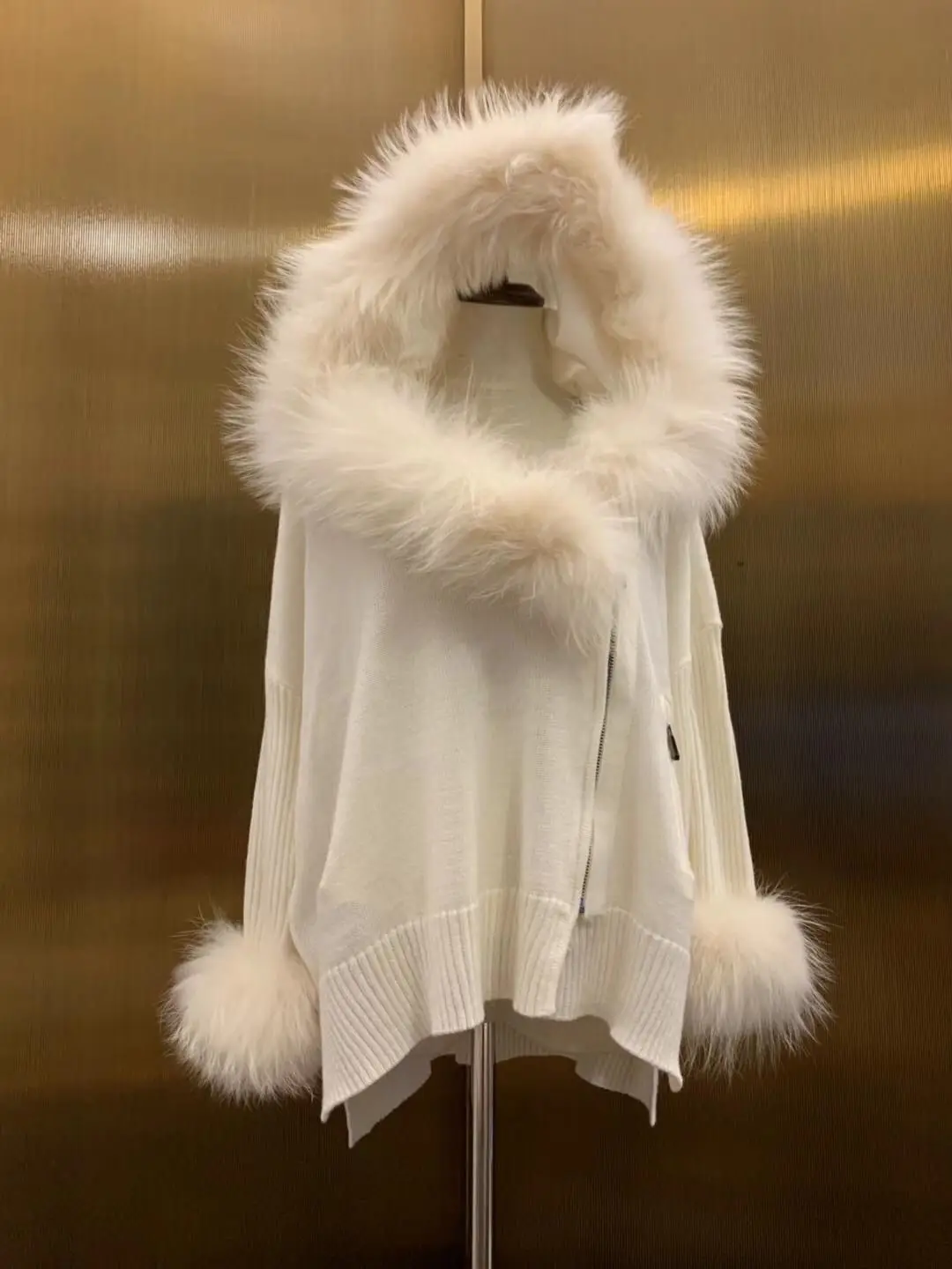 DEAT 2020 new winter fashion women clothes hooded fur collar zippers knitting loose white warm sweater female top WO62400L