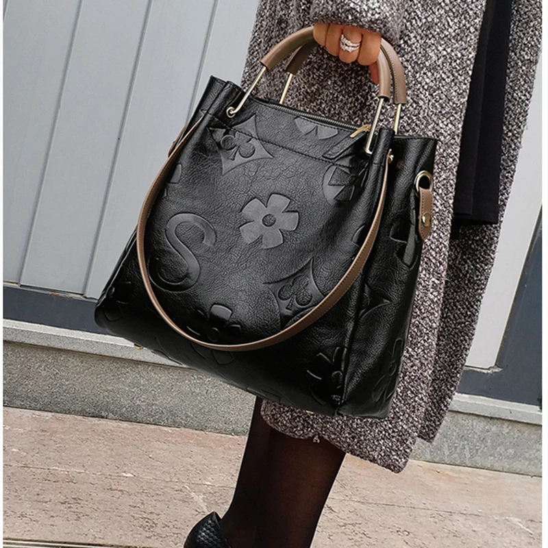 

Кожаные сумки для женщин, Высококачественная модная сумка-мессенджер на одно плечо, повседневная Портативная Сумка-мешок большой вместимо...