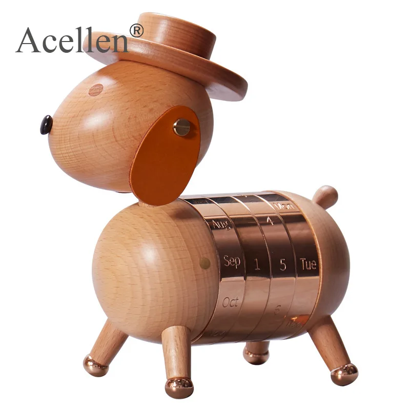 Деревянный щенок подарок собака 18K золотой календарь миниатюрные фигурки собаки