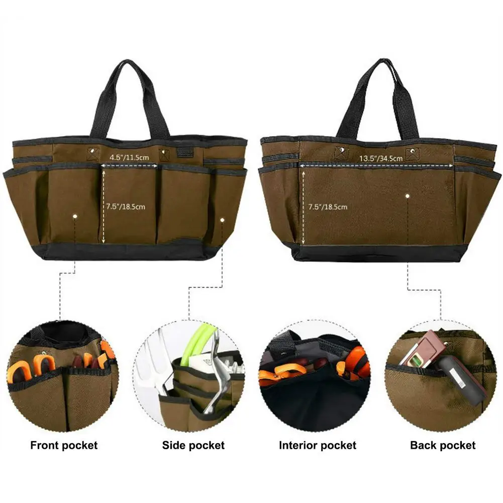 

Garden Tool Bag Multi-Pocket Brown Portable Oxford Cloth Tool Storage Bag Electrician Tools Bag Waist Pouch