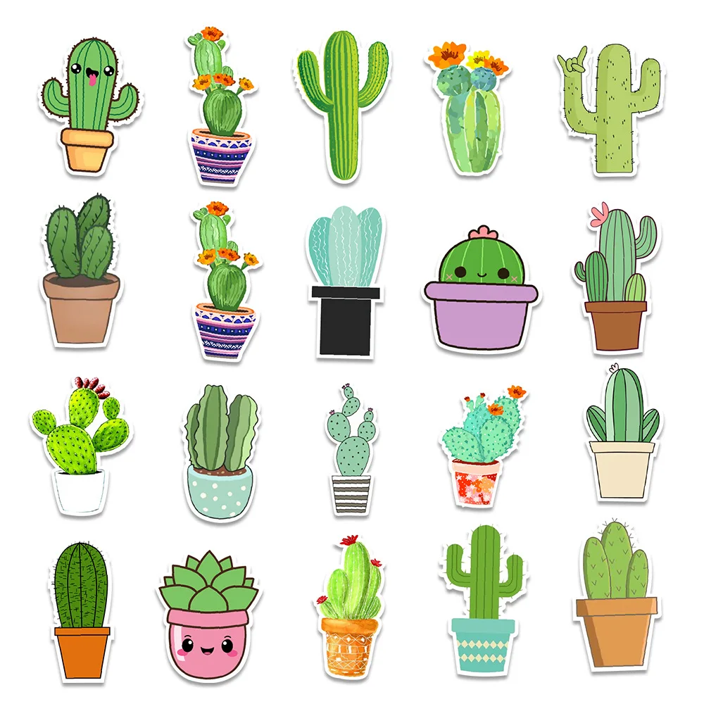 103050pcs cute cartoon green plant cactus graffiti stickers laptop guitar luggage fridge phone office sticker decal kid toy free global shipping
