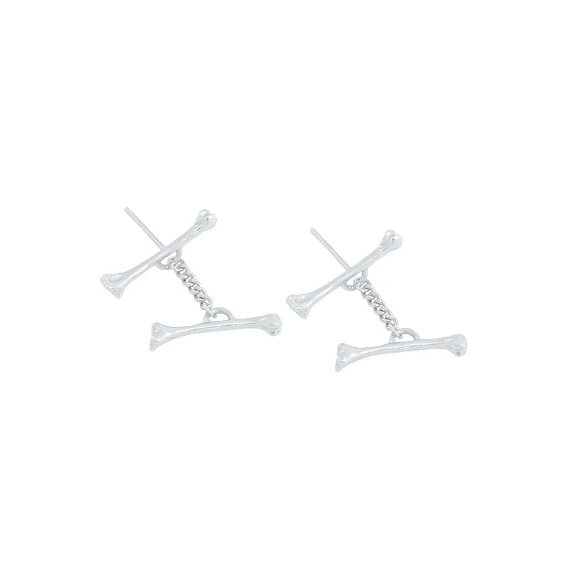 

Korean INS niche design minimalist Joker double cross branches bone chain texture S925 sterling silver earrings women