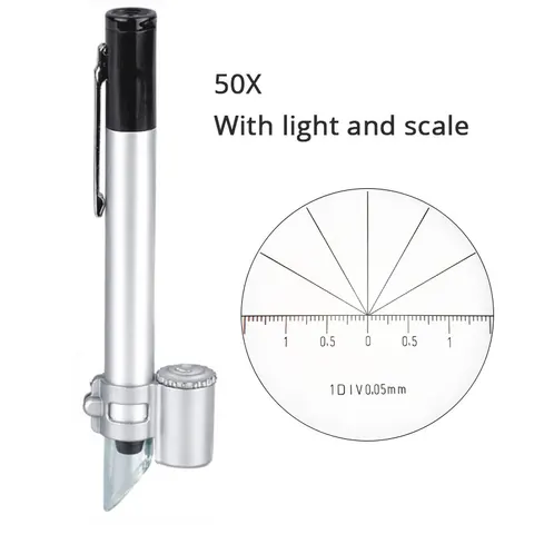 25X 50X Мини карманный ювелирный микроскоп портативная ручка-Лупа со шкалой две светодиодные лампы светильник ручной микроскоп