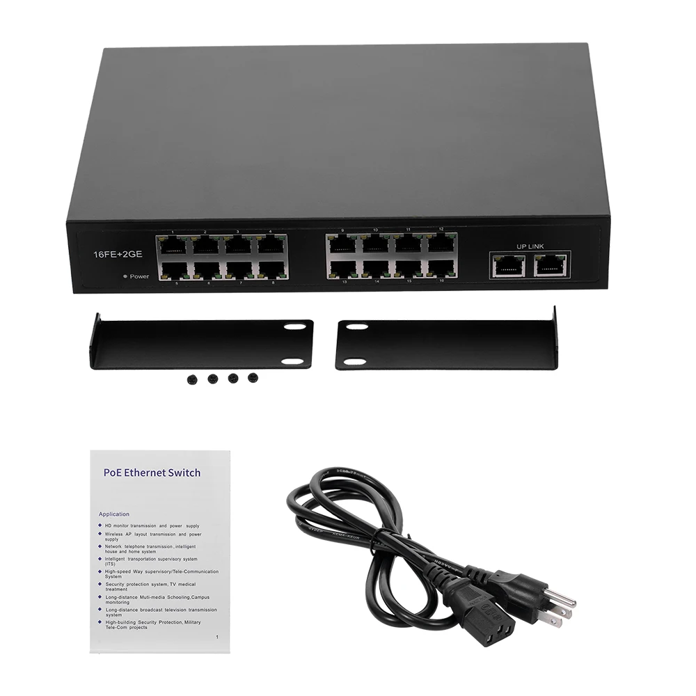 ZWD 16 + 2BZQN 16FE 2GE POE коммутатор с портами 2 гигабитных Uplink стандарт IEEE 802.3af питания для