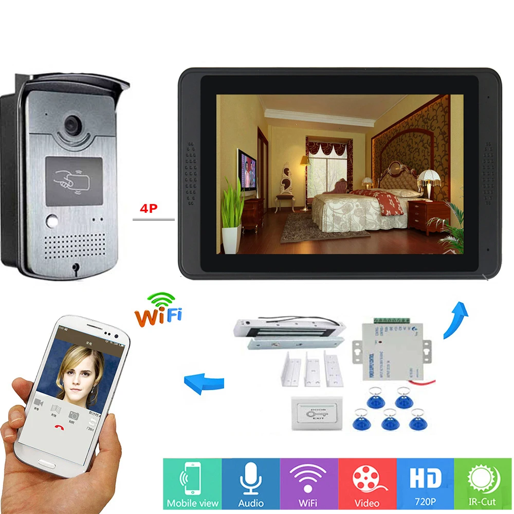 

APP Control Video Intercom 7 Inch LCD Wifi Wireless Video Door Phone Doorbell RFID Speakephone Intercom KIT+Door Opening Lock
