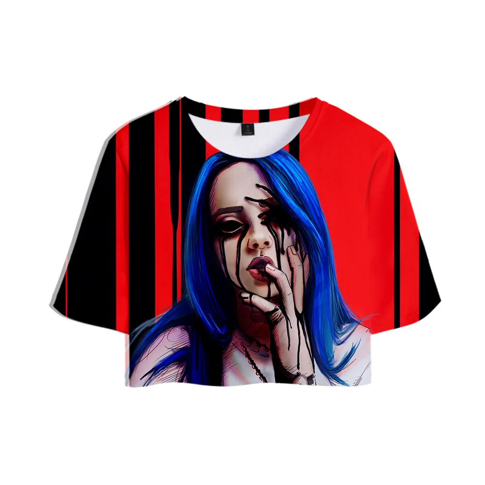 Женская укороченная футболка Billie Eilish Повседневная Уличная с коротким рукавом и 3D