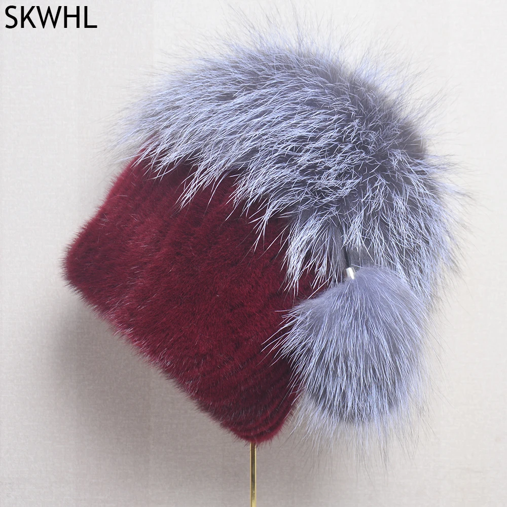 2021 женская зимняя Роскошная вязаная шапка из натурального мерцающего меха лисы