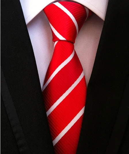 

8cm Men's Ties High Quality Jacquard Woven Neck Tie Red White Stripes Neckties Gravata for Men