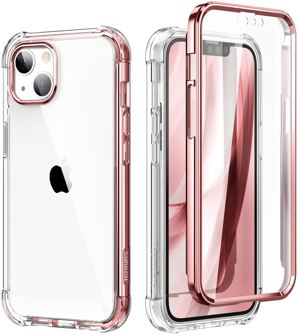 

SURITCH Compatible with iPhone 13 Clear Case,[Built in Screen Protector] Full Body Protection Hard Shell+Soft TPU Bumper