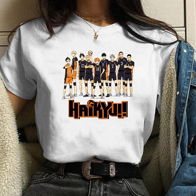 

Women T-shirts Anime Haikyuu Cool Print Shirt Casual Volleyball Short Sleeve Summer Tee Harajuku Fashion O-Neck Shirt Tops