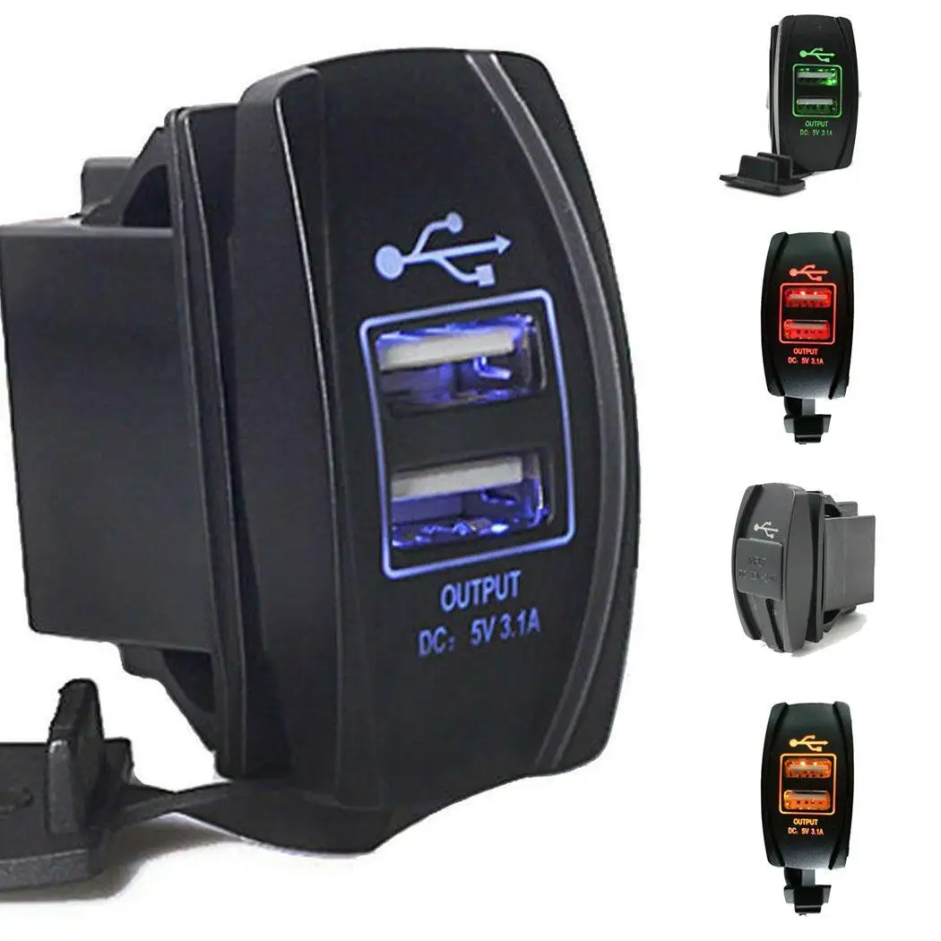 Двойной USB зарядное устройство переключатель светодиодный DC12-24V свет автомобиля