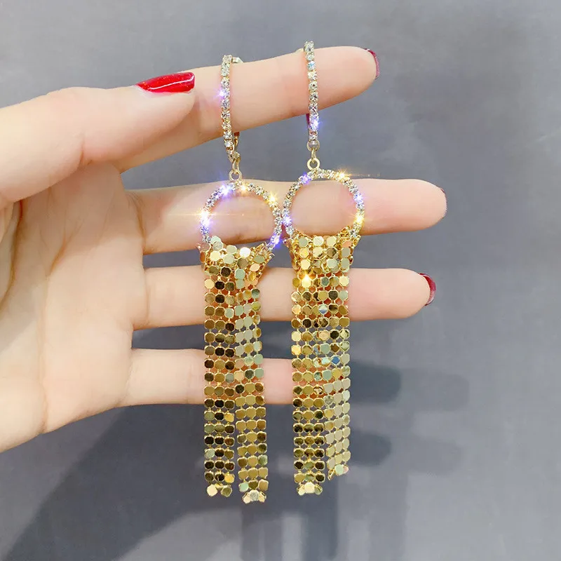 FYUAN длинные висячие серьги со стразами для женщин Bijoux золотистого и серебряного