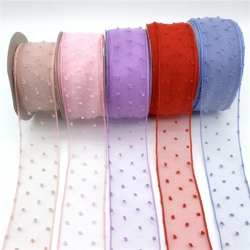 3 ярда/Лот 50 мм кружевная лента бархатная в горошек из органзы для банта свадебное