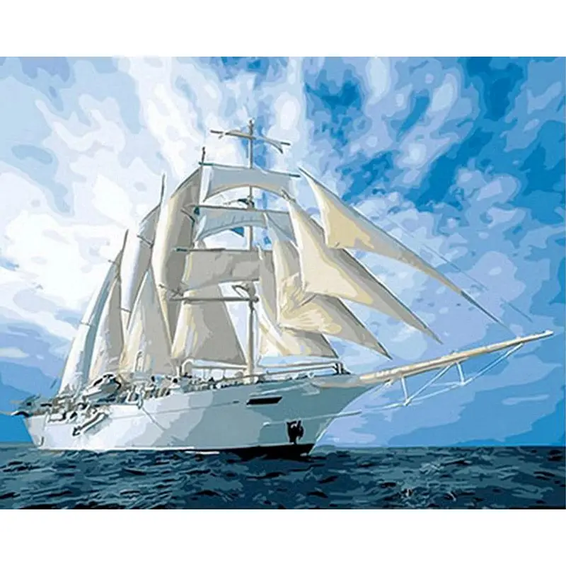 

Painting By Numbers Kids white ship Canvas For Drawing Photo Frames For Picture Decoration Bedroom Adult Gatyztory Diy Kit
