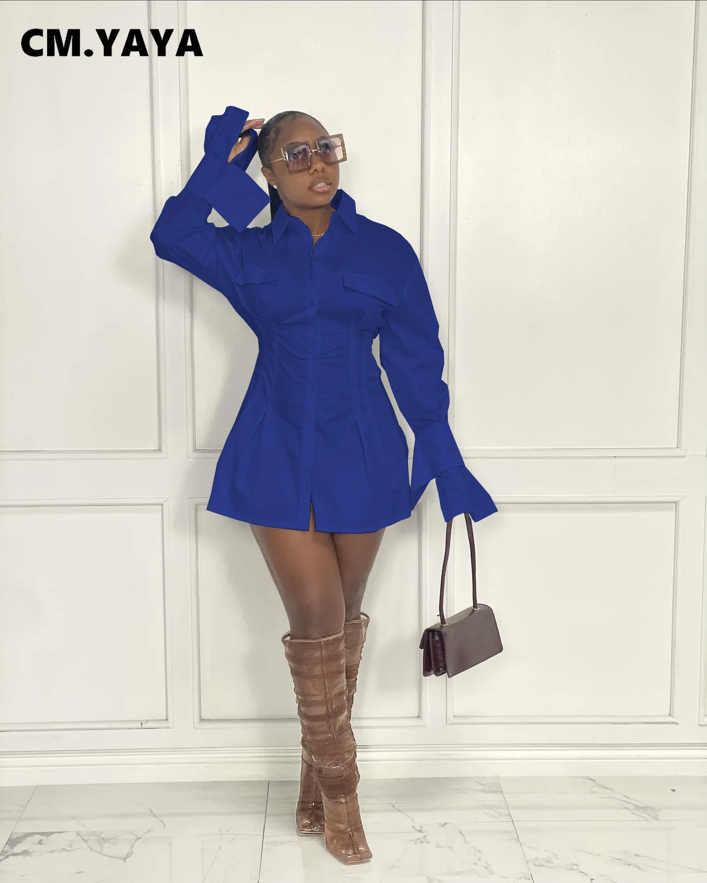 Женская осенне-зимняя блузка CM.YAYA элегантное однотонное классическое