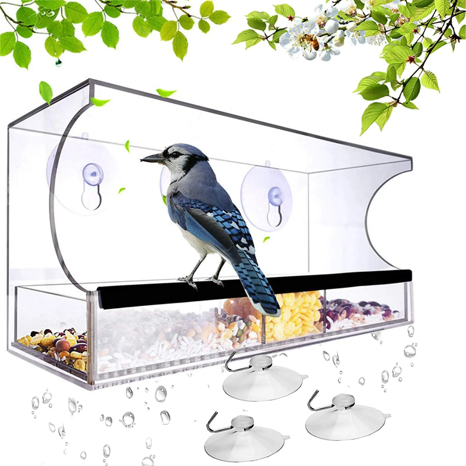 

Bird Feeder Acrylic Transparent Window Viewing Bird Feeders Tray Birdhouse Pet Water Feeder Suction Cup Mount Type Feeder#g3