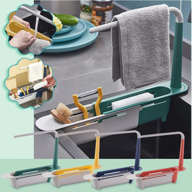 

Telescopic Sink Storage Rack Adjustable Length Telescopic Sink Holder Drain Rack Storage Basket Gadgets Accessories Dropshipping