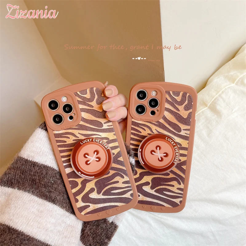 

Fashion Lovely Brown Zebra Pattern Bracket Phone Case For iPhone 13 12 11 Pro XS Max X XR 7 8 Plus Cover Case Classic Girl Cute