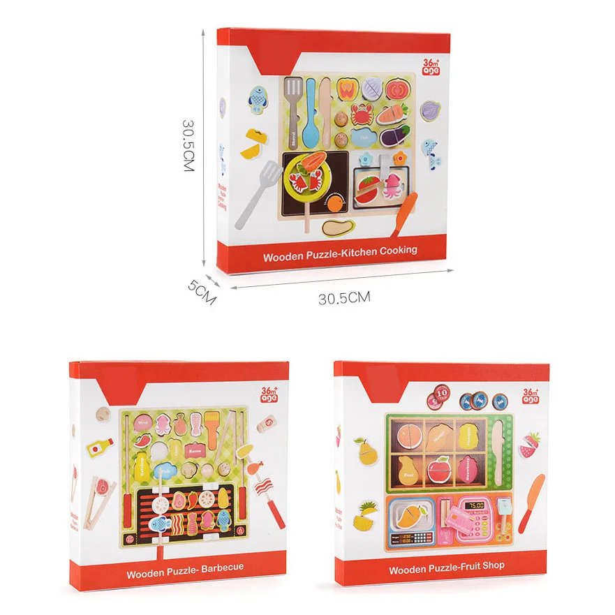

New Style Pretend Play Wooden Kitchen Toys Puzzle Cutting Fruit Vegetable Animal Food Game Toy for Children With Gift Box