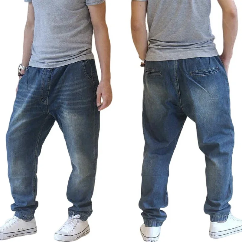 Jeans Street Hip-Hop Pants Men's Buckled Harem Jeans Loose Jeans Elastic Waist Skateboard Pants