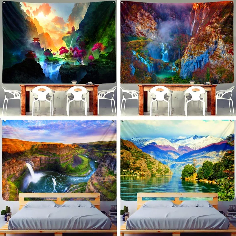 

Landscape Tapestry Boho Decor Mountains River Forest Trees Christmas Big Bedroom Room Decorative Mandalas Wholesale Hot Sale