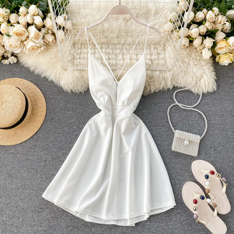 Женское платье с глубоким V образным вырезом и высокой талией|Женские платья| |