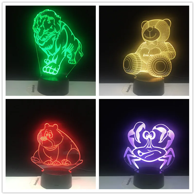 

3D Dinosaur Bear Animal Desgin Led Lamp Night Light 7 Color Change LED Christmas Lights USB Touch Sensor Table Lamp