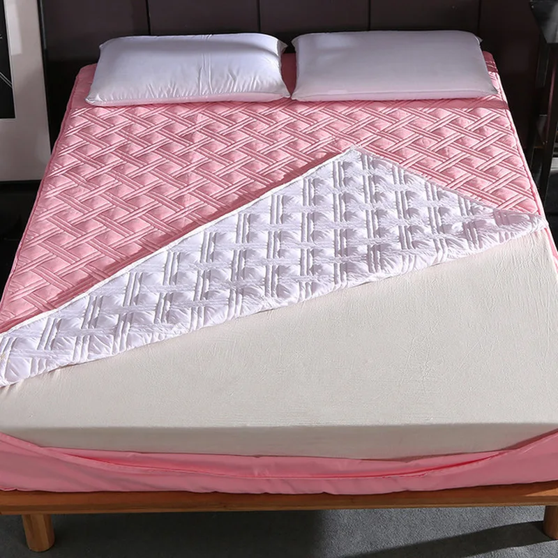 

Removable Six-sides All-inclusive Quilted Mattress Cover King Queen Soft Topper Pad Solid Color Bed Mattress Protector Cover
