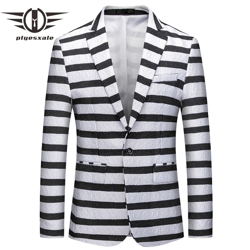 Black And White Striped Blazer For Men Slim Fit Mens Wedding Blazers 6XL Mens Casual Blazer Jacket High Quality One Button Q812