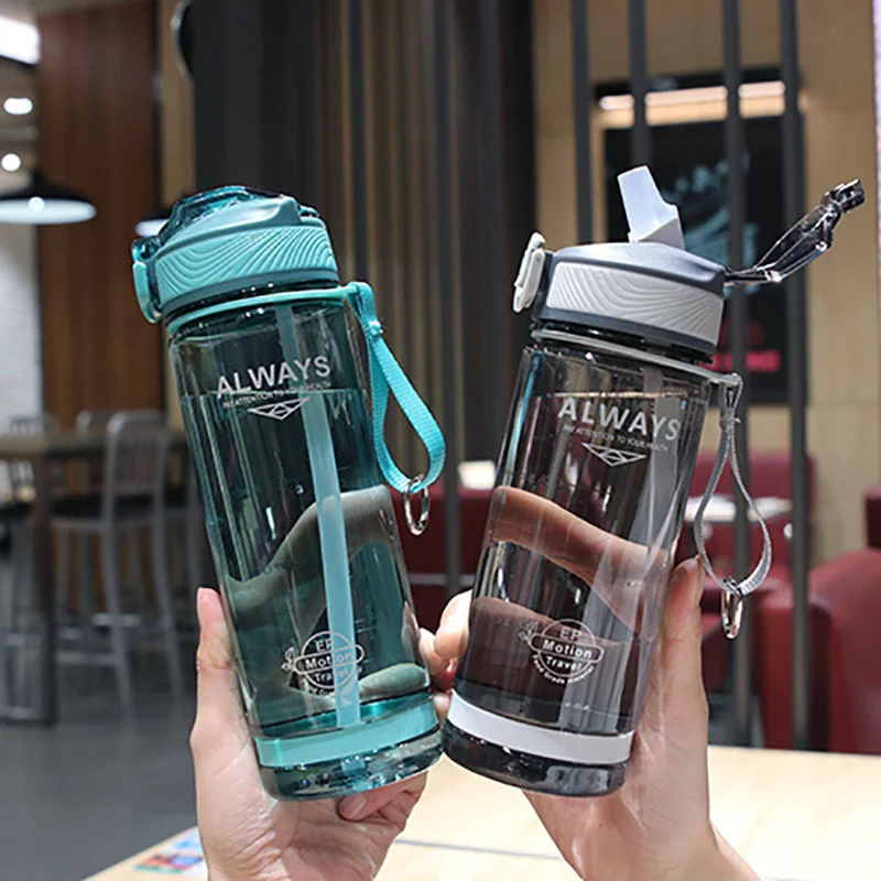 800ml Sports Water Bottle with straw For Camping Hiking Outdoor Plastic Transparent BPA Free Bottle For men Drinkware