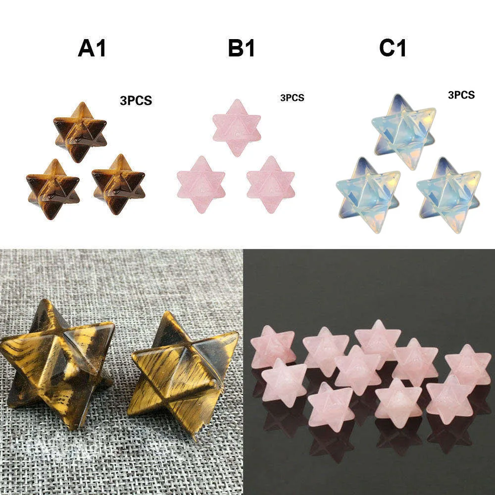 

3Pcs Carved Merkaba Star Quartz Crystal Exquisite Pendant Ornaments Reiki Healing Energy Protection Home Decoration