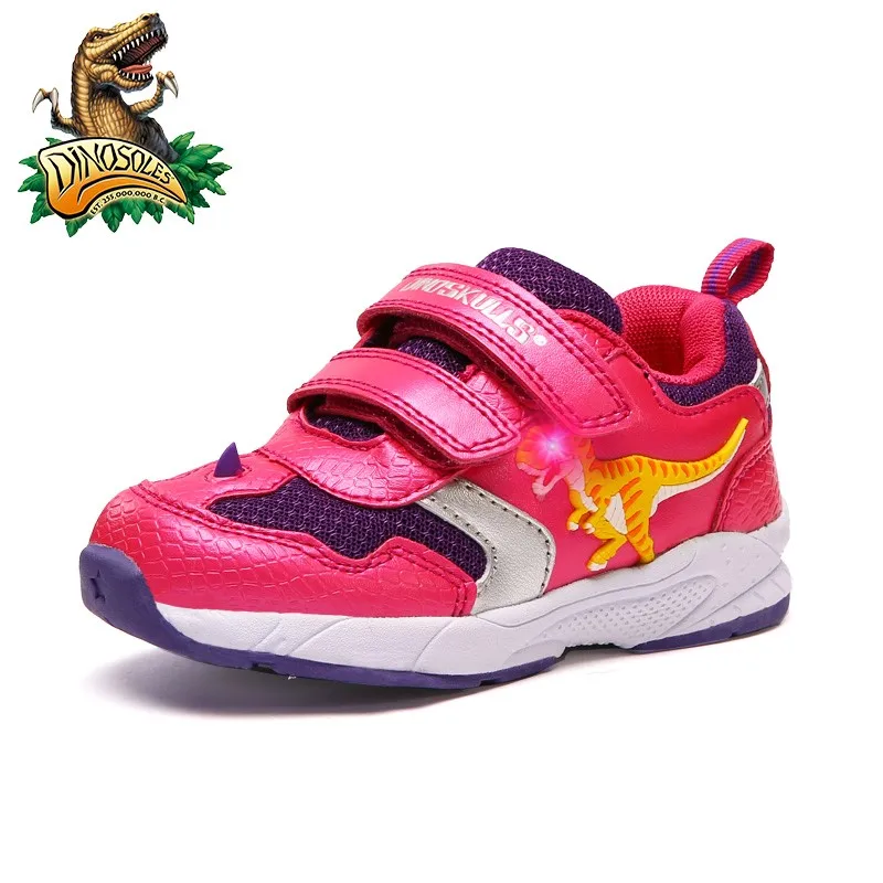 DINOSKULLS/Осенняя детская обувь для девочек Кроссовки с подсветкой и Т-Рекс Новинка