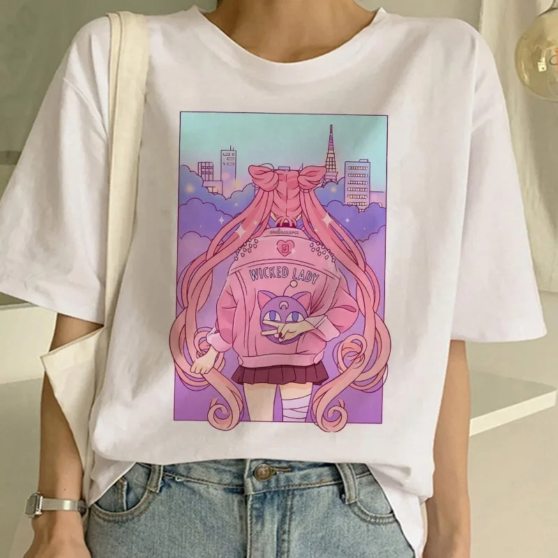 Sailor Moon летняя новая модная футболка Женская Футболка Harajuku с коротким рукавом