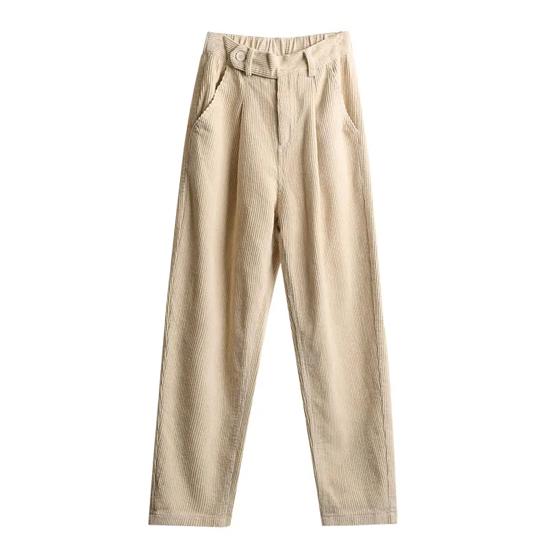 

2020 New Arrival Spring Autumn Women High Waist Casual Corduroy Trousers Femme Solid Loose Harem Pants Plus Size Pants V14