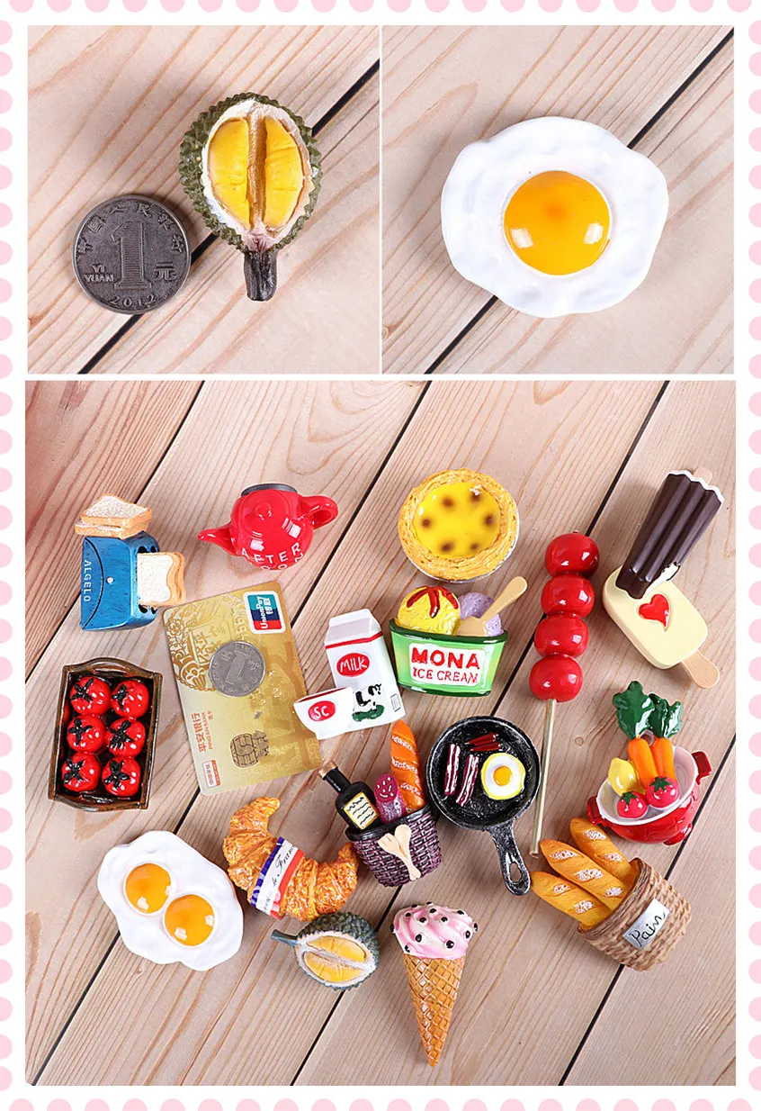 Bionic food refrigerator magnetic paste milk pan egg bread tomato refrigerator paste message stick magnet button home decoration