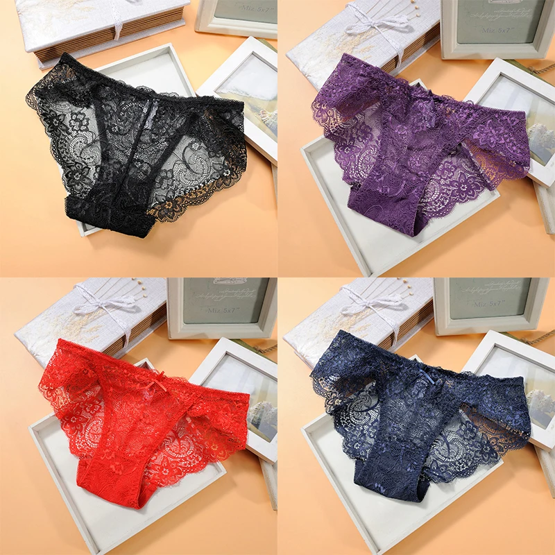

4Pcs/lot Cotton Crotch Panties Sexy Panty Briefs Lace Panties Women Underwear Lingerie Panties For Female Hollow Underpants