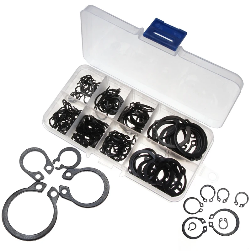 

External Retaining Circlips Assortment Kit Snap Ring Clip Washers Carbon Steel Black Internal M6-M25 Of 160Pcs